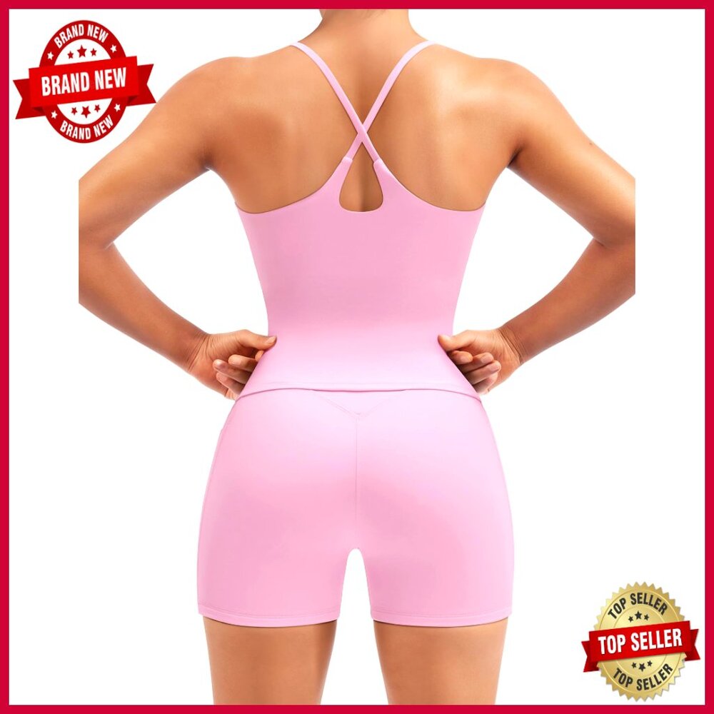 2-Piece Workout Set With Padded Tank Top And High-Waisted Bike Shorts